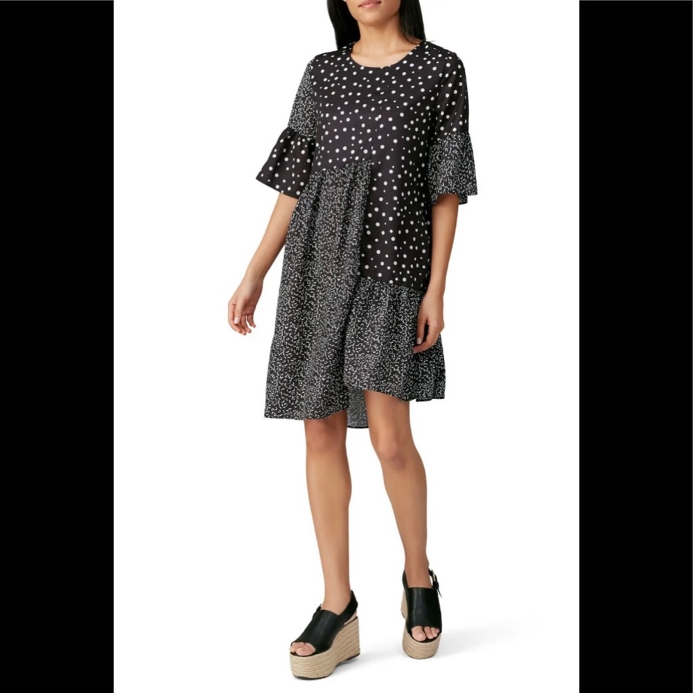 CAARA MILLAZO POLKA DOT PRINT DRESS BLACK SIZE S